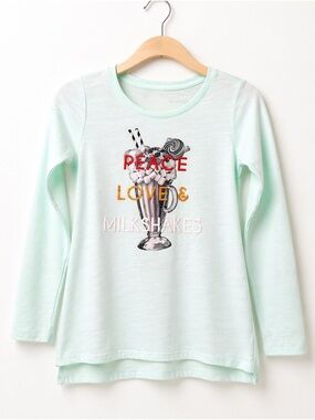 EPIC THREADS Girls Mint Green Graphic Tee Peace Love Milkshakes M